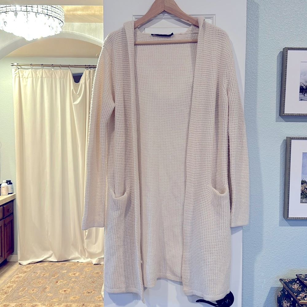 Jenni Kayne hooded waffle cashmere/wool sweater coat SZ S